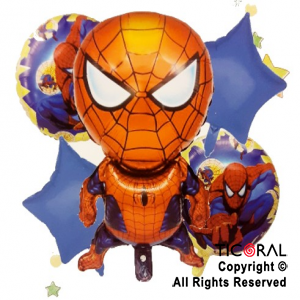 SET DE GLOBOS METALIZADO SPIDERMAN ESTRELLA AZUL 5 UNIDADES X 1